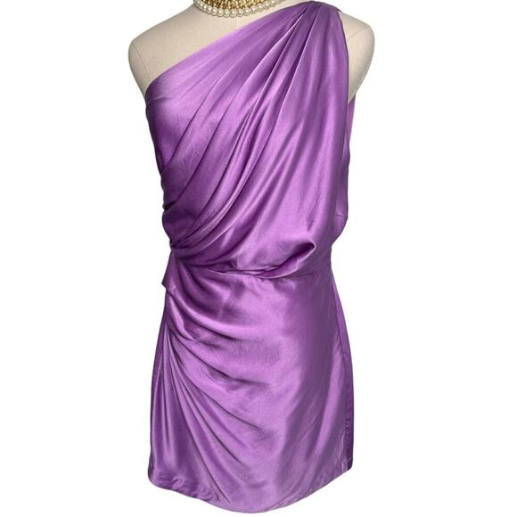 The Sei Asymmetrical Draped Mini Dress One Shoulder Silk Satin Purple size 4 - Picture 6 of 14